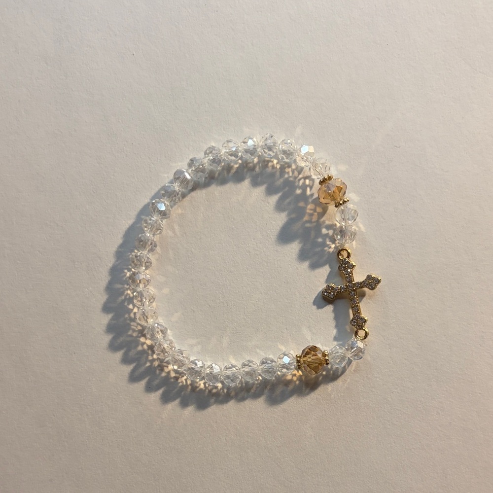 Crystal Beaded Bracelet with Cross Charm